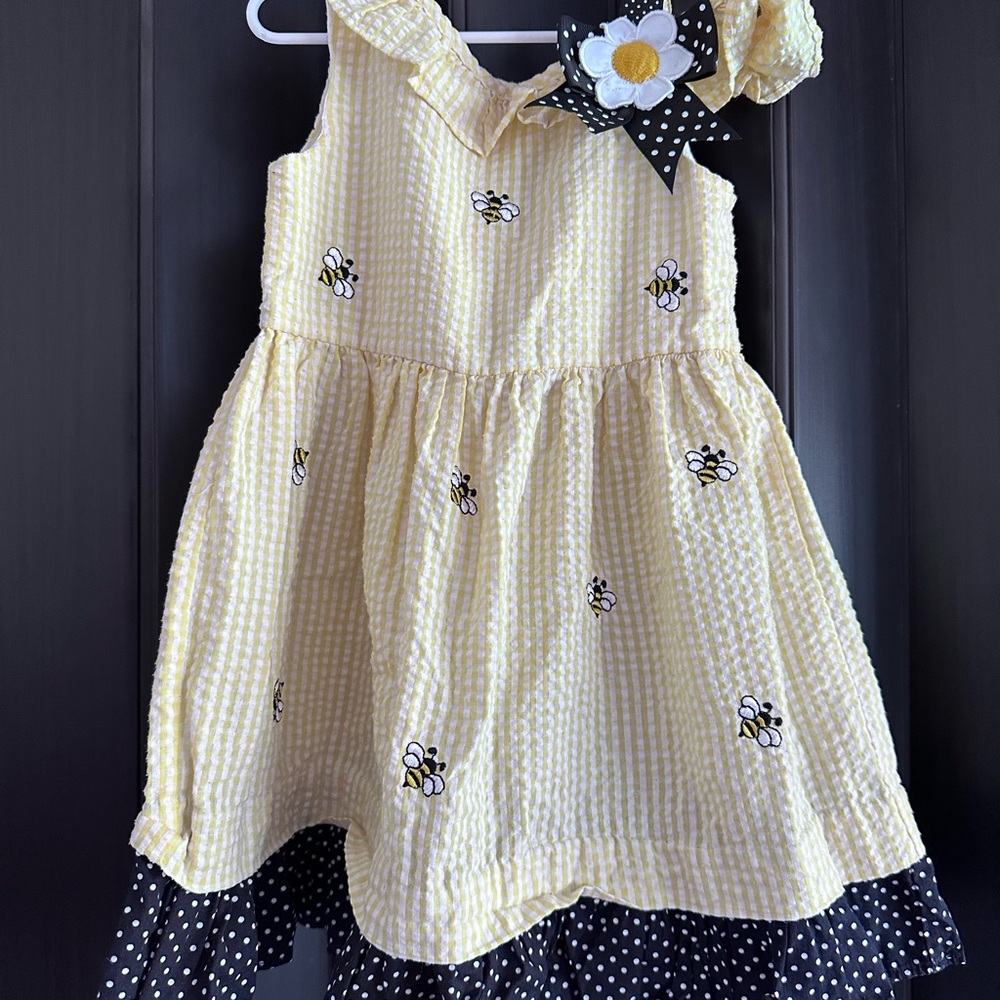 Rare Editions Yellow and Black Polka Dot Kids Dress
